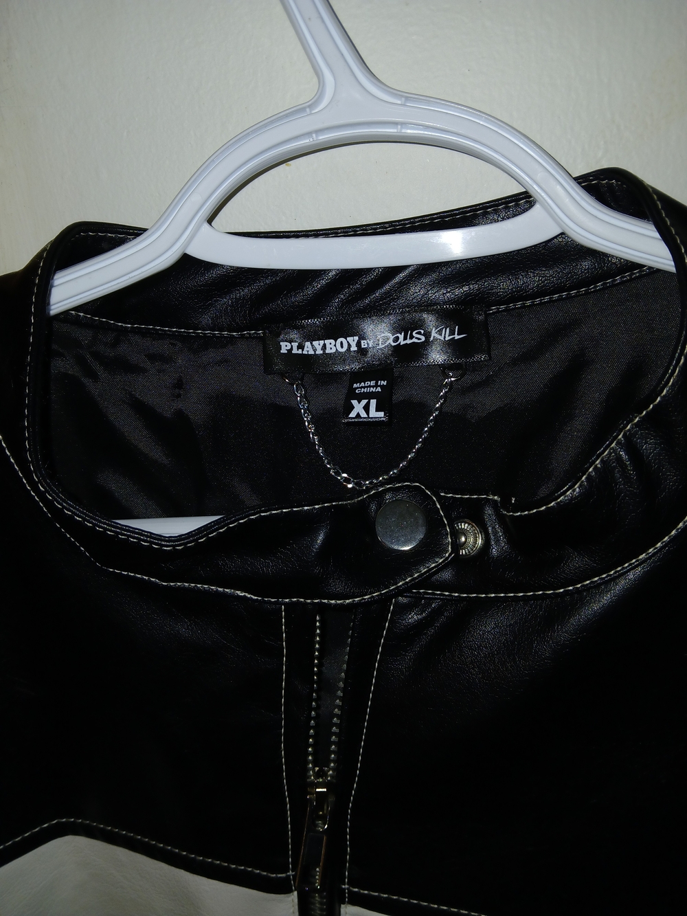 Men's Black Faux Leather Jacket - XL